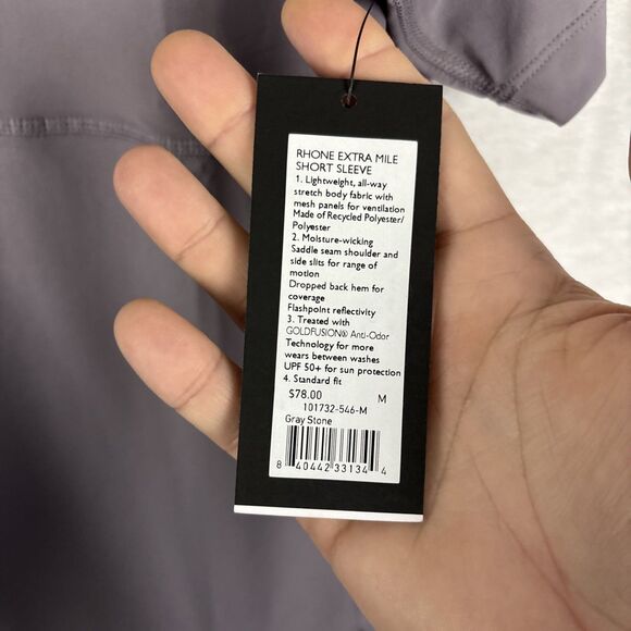 Rhone Extra Mile Short Sleeve Athletic UPF 50+ Tee Size Medium Gray Stone NWT - Picture 3 of 6